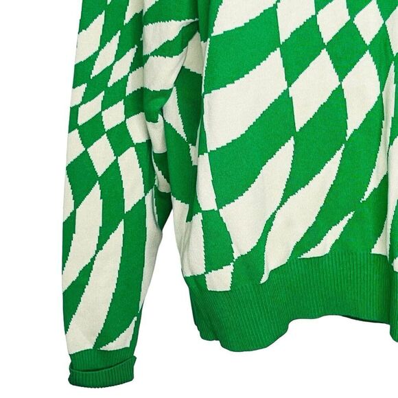 Edikted Women’s XS/S Morphy Oversized Pullover Sweater Crew Neck Green Geo Print - Picture 3 of 10